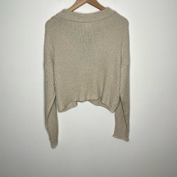 Le Lis Collection Womens Cropped Cardigan Sweater Large Beige Oatmeal Neutral - Picture 10 of 12